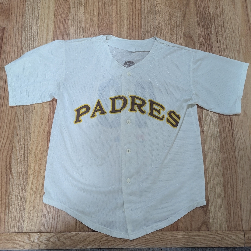 Men's Size Large White Padres Baseball Jersey, Number 40 Button Up